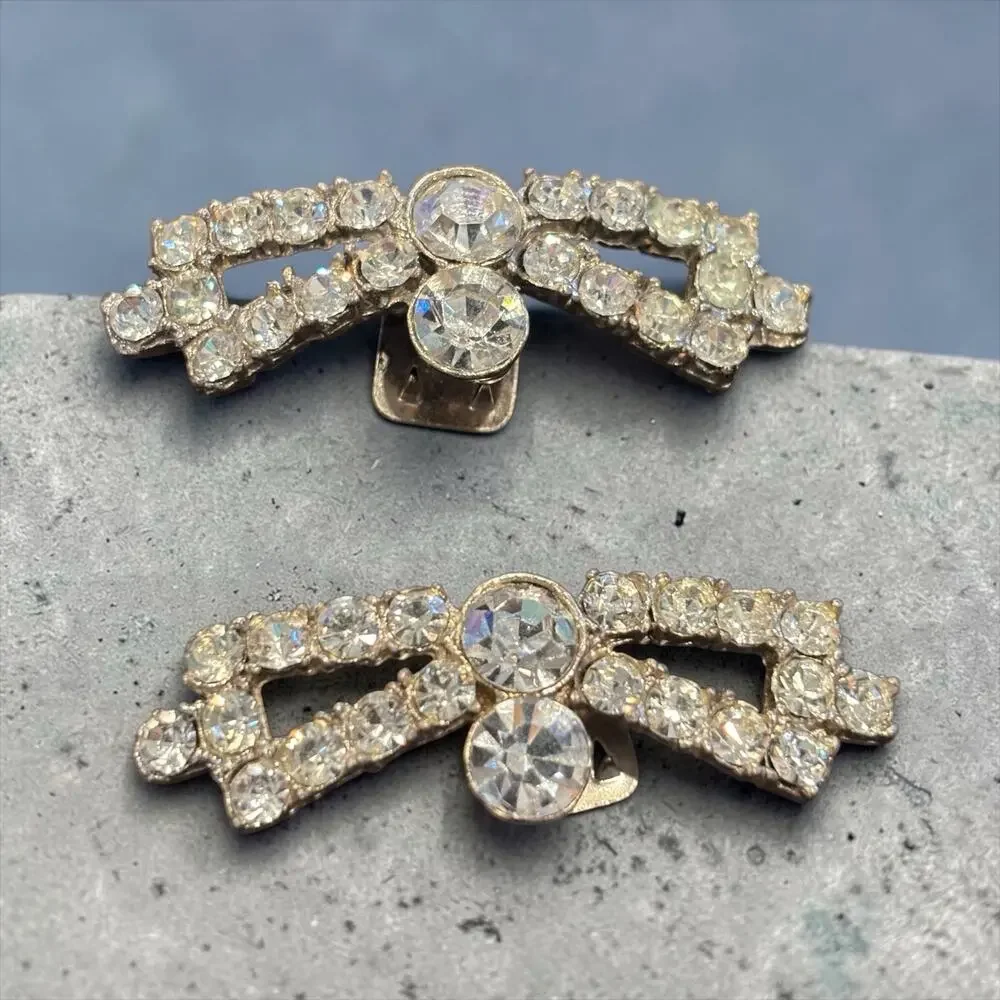 Art Deco Rhinestone Shoe Clips Crystal Buckle Old Hollywood Glam Vintage Pair